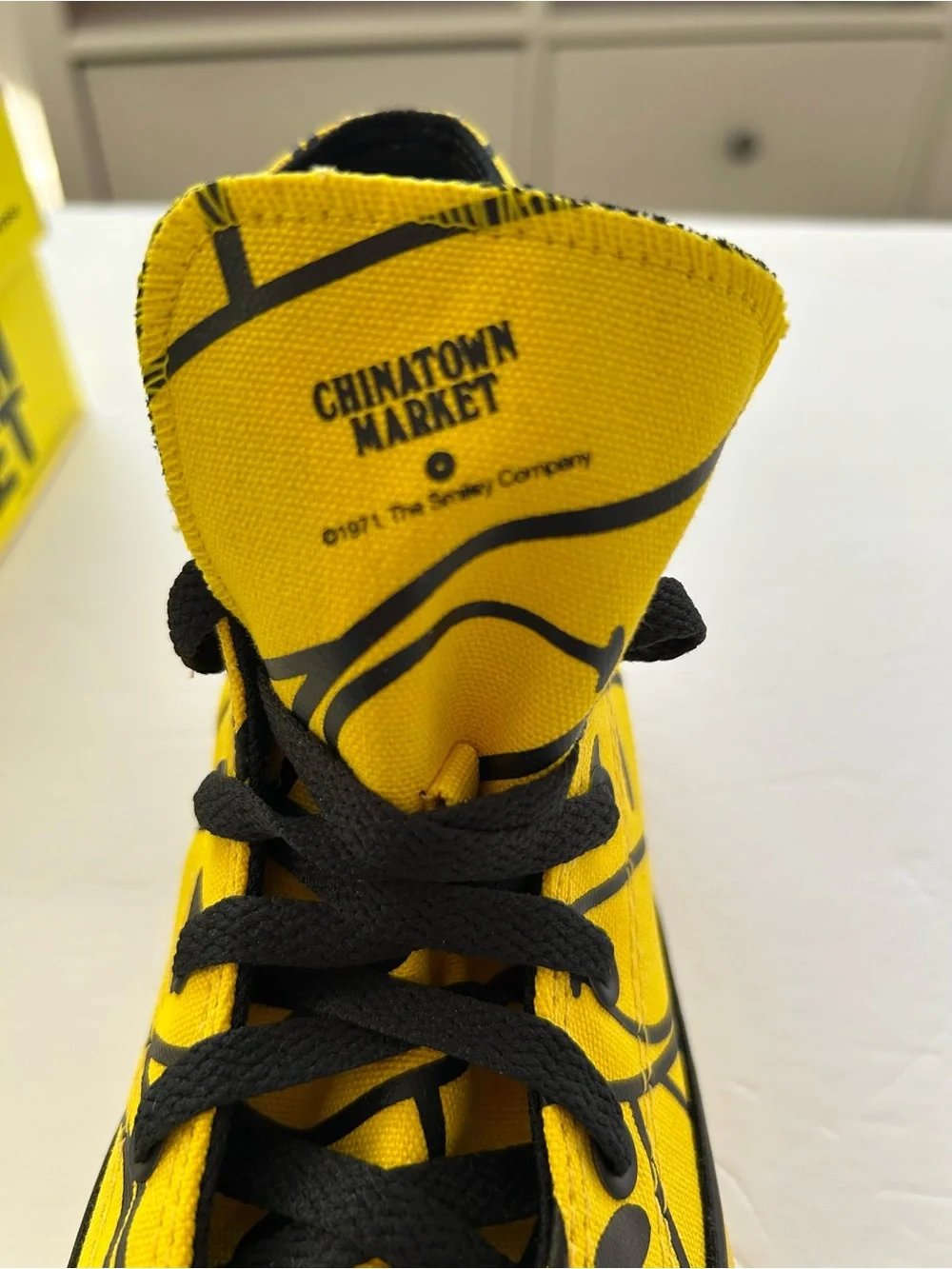 Converse x Chinatown Market CTAS Cyber Yellow Black High Top Smiley Sneaker Sz 3